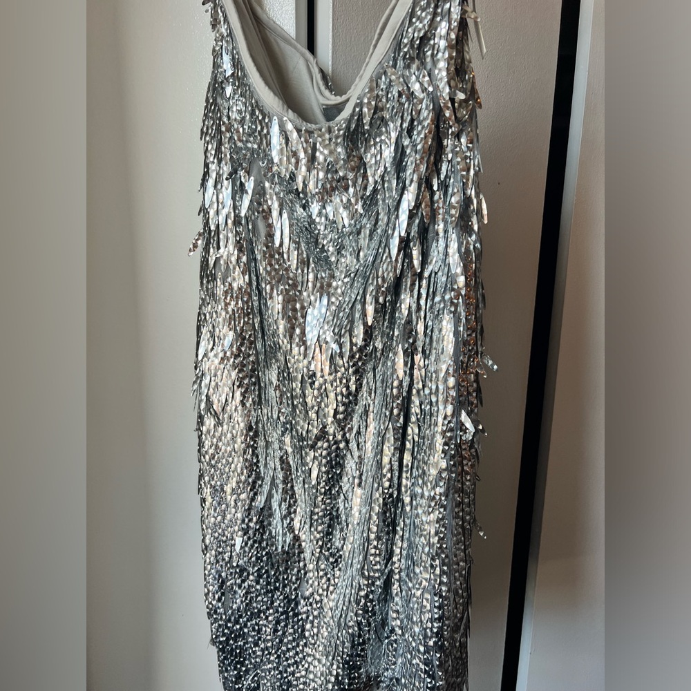 Anthropologie Silver Sequin Midi Skirt